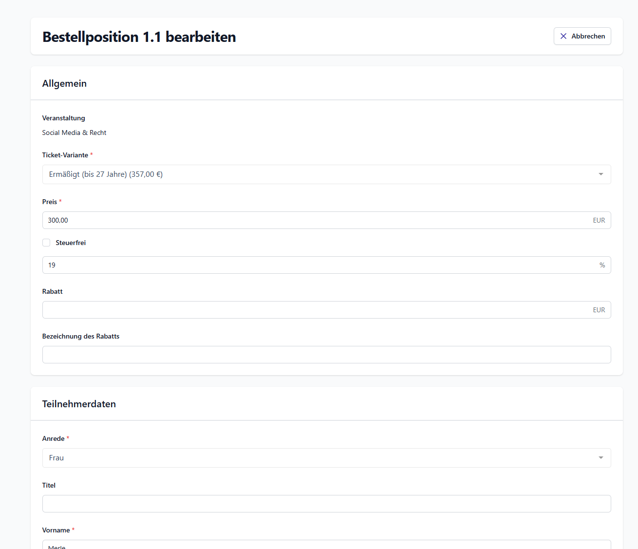 Bestellposition bearbeiten