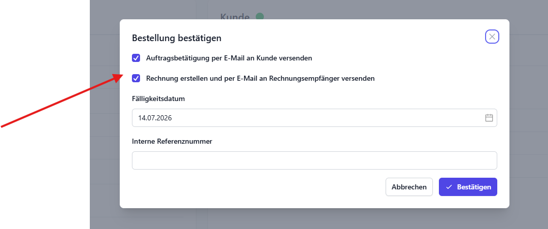 Rechnung bei Bestätigung erstellen