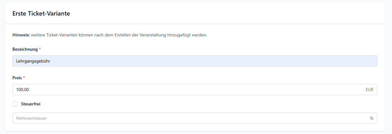 Erste Ticketvariante